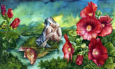 Dietrich Schuchardt Hollyhocks (From My Garden) gouache on board painting
